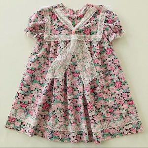 Evy Vintage USA Girls 6X Pink Floral Lace Dress